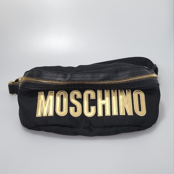 Moschino Handbags - Moschino Women's Nylon Logo Belt Bag Black/Gold